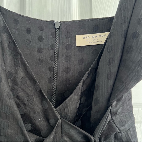 BEC + BRIDGE Polka Dot Black Silky Wrap Split Midi Cami Dress 4 - Picture 6 of 11